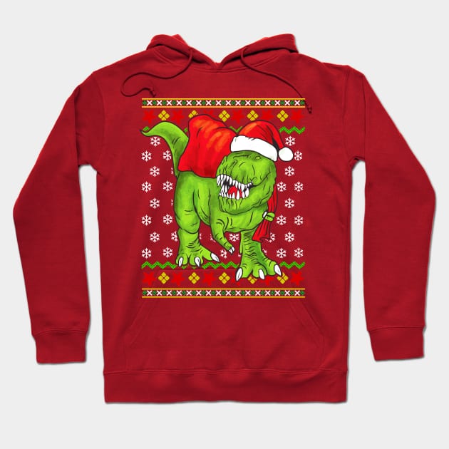 T Rex Santa Claus Ugly Christmas Sweater Hoodie by E